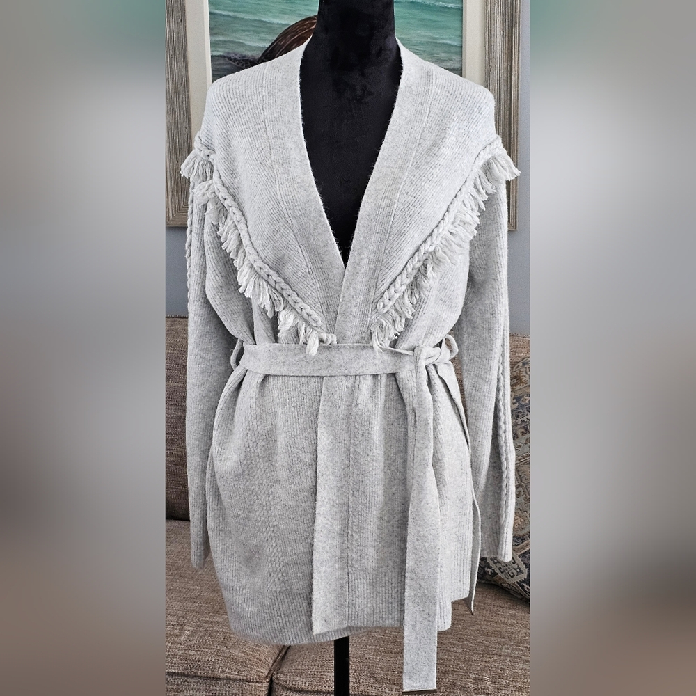 WHBM Fringe Belted Cardigan Sz M
